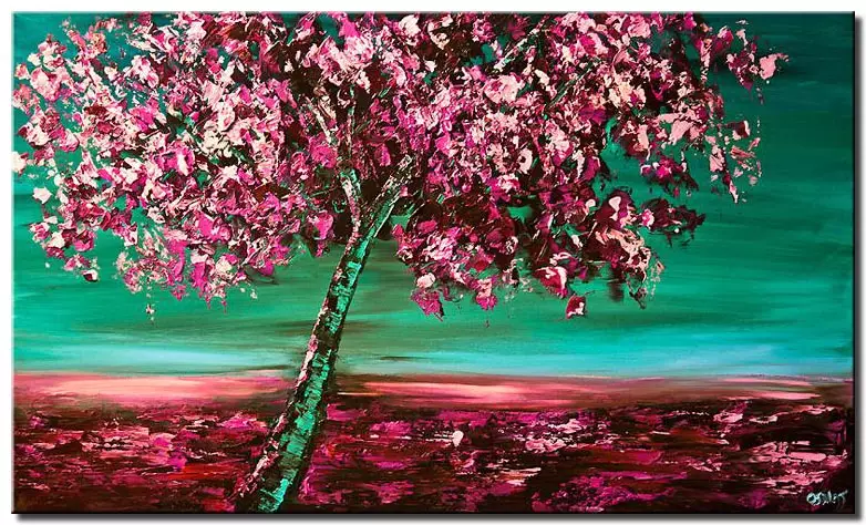 cherry blossom tree wall decor pink green