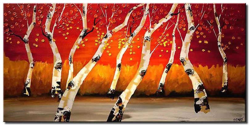 birch trees over red background