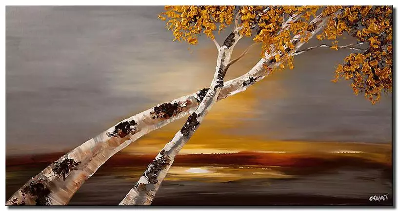 Birch tree abstract landscape textured painting