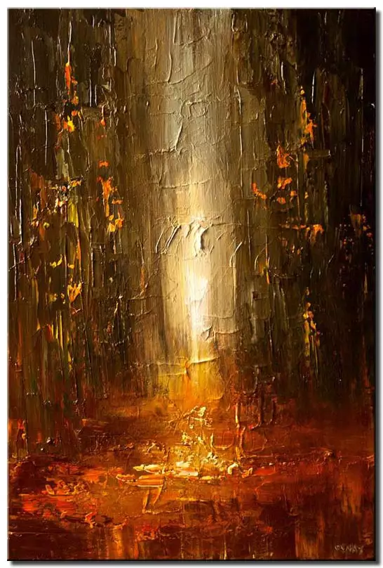 canvas print of abstract painting of city street in rusty red