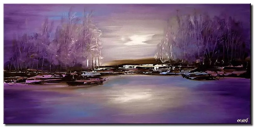 canvas print of purple forest on river bank
