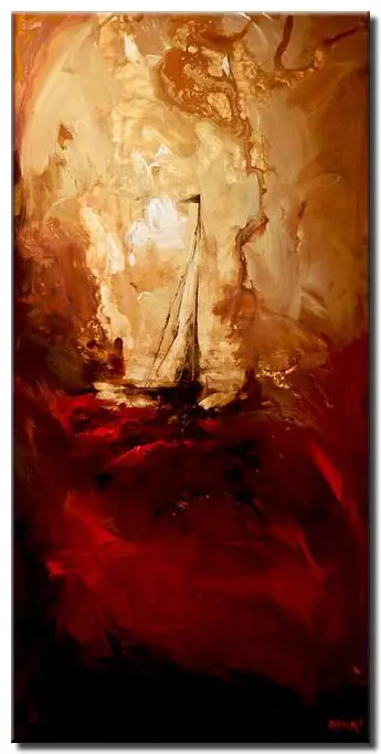canvas print of vertical abstract of sailboat in storm