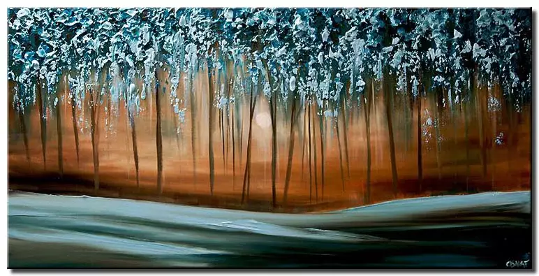 Painting For Sale Canvas Print Of Blue Forest Painting Modern Palette Knife 6744