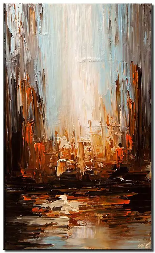 canvas print of contemporary abstract city painting heavy texture palette knife