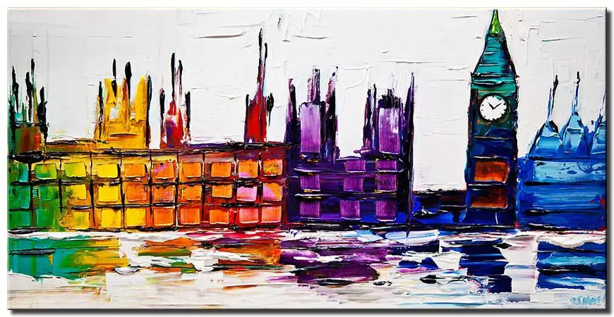 canvas print of city lights abstract painting modern palette knife