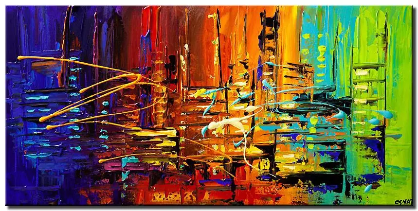 canvas print of textured city painting colorful abstract painting heavy impasto
