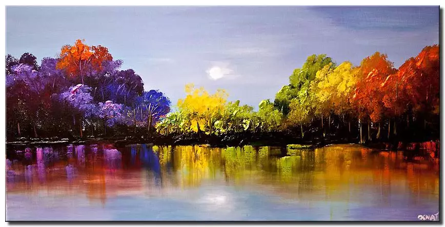 canvas print of modern colorful blooming trees textured painting