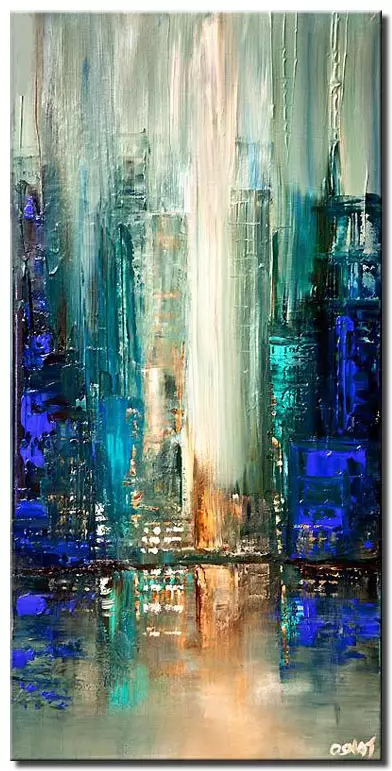 canvas print of city lights blue abstract painting