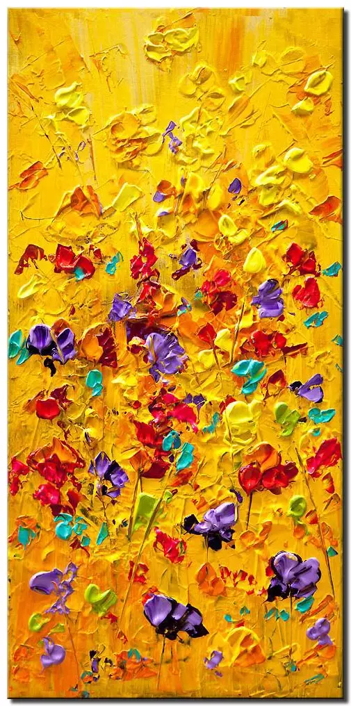 colorful floral painting modern palette knife heavy texture wall decor