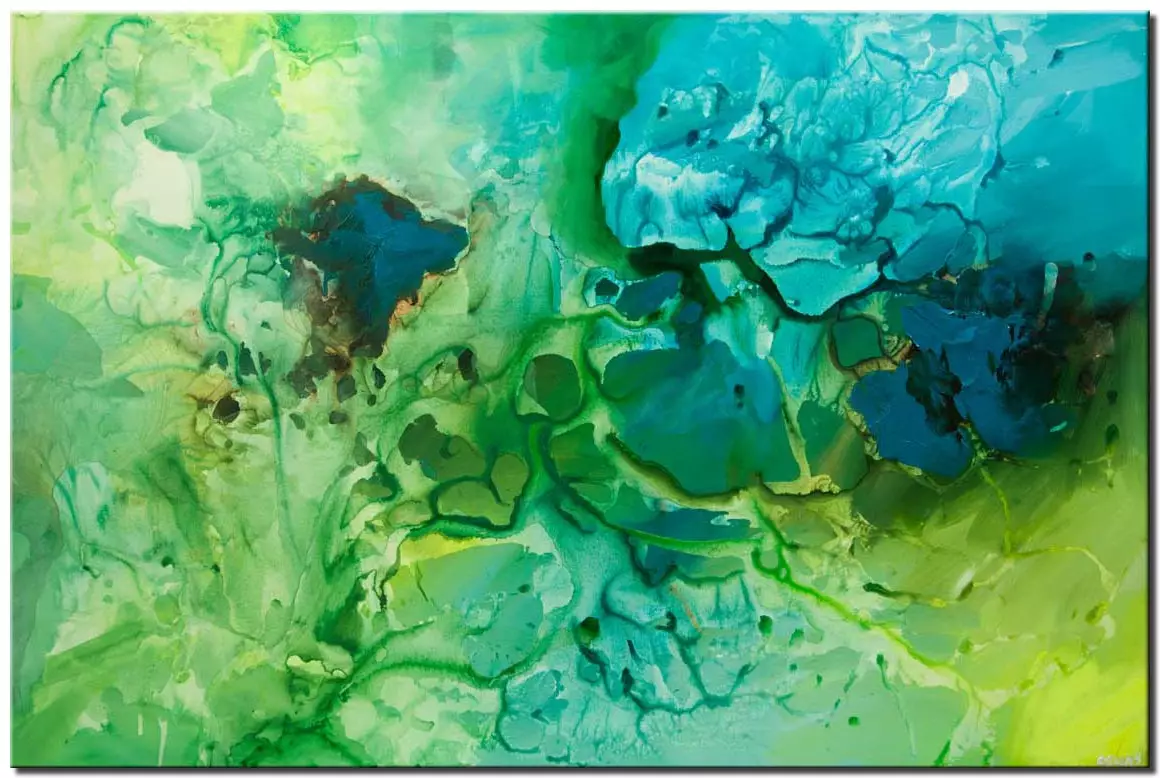 canvas print of big contemporary green blue teal abstract art