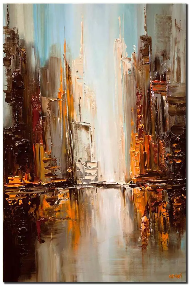 modern downtown painting textured abstract city painting