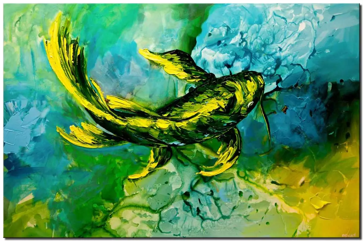 green yellow koi fish painting