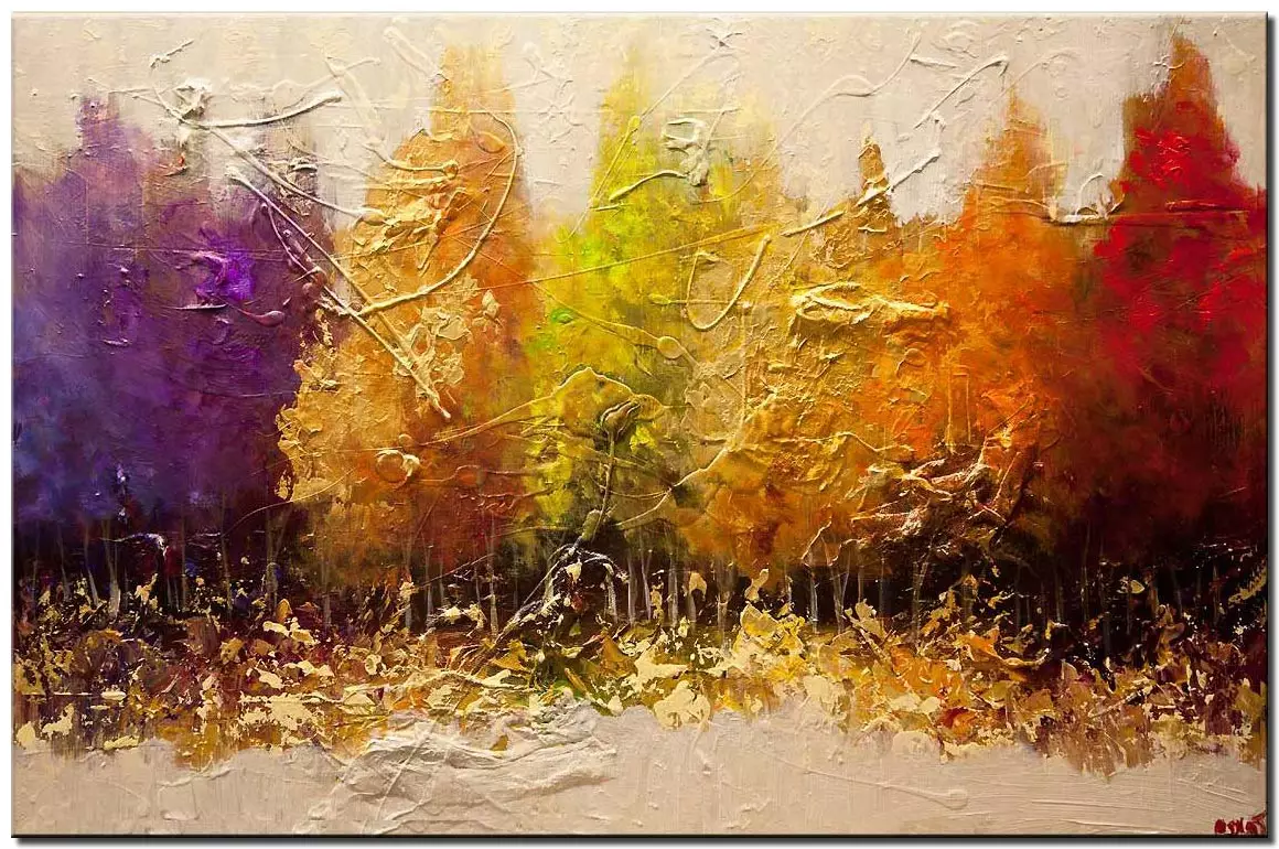 Modern Seasonal Painting Textured, Five Seasons Landscape