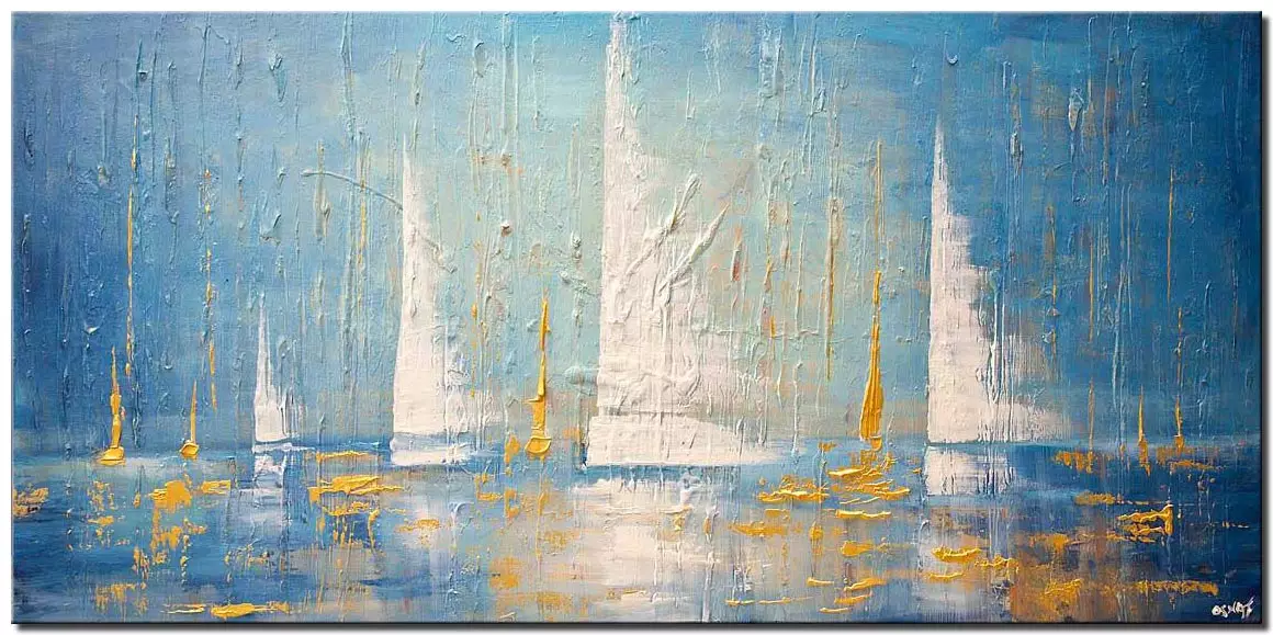 canvas print of marina sailboats painting