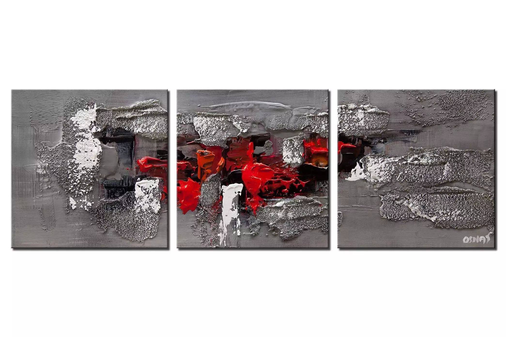 modern abstract painting textured in red gray black