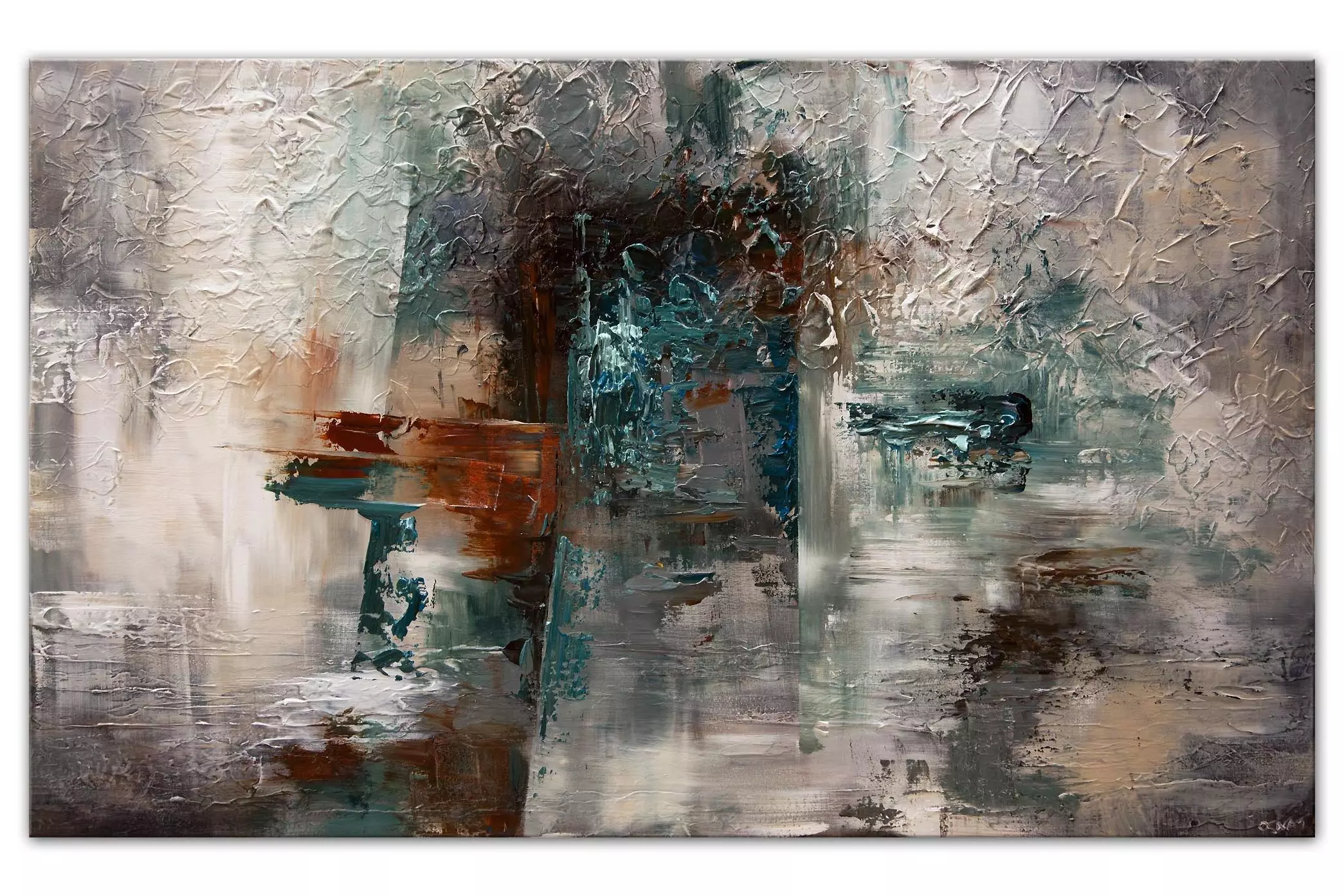 Painting for sale - large modern textured teal gray abstract art #9783