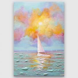 colorful sailboat textured abstract painting