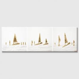 white gold sailboats abstract painting