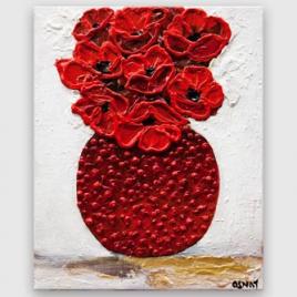 red poppies in a vase abstract painting white background