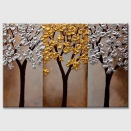 golden silver blooming trees abstract painting