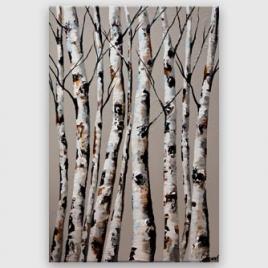 modern birch trees abstract painting on light blue background