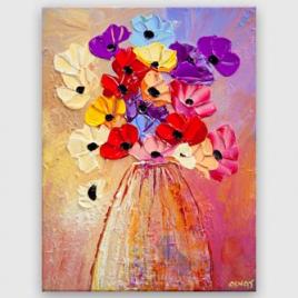 modern palette knife Colorful flowers in a vase painting
