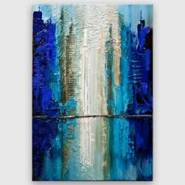 blue teal city abstract painting
