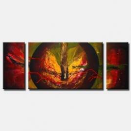 triptych abstract decor in red and green