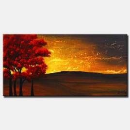red trees painting