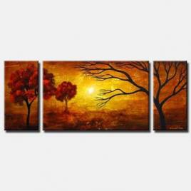 triptych contemporary blooming tree