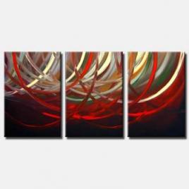 triptych red white rings painting