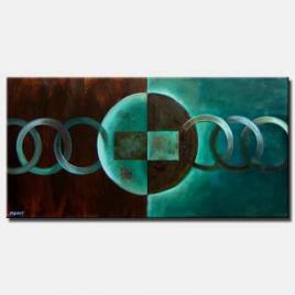 brown turquoise geometrical painting