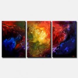 abstract painting red blue yellow large triptych