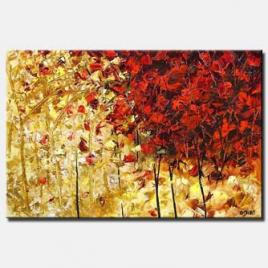 abstract paiting of a yellow and red trees