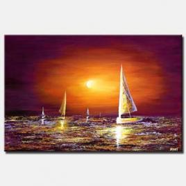 sailing boats on sea landscape sunset
