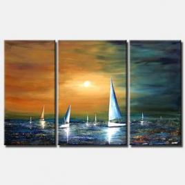 sailing boats triptych canvas sunset