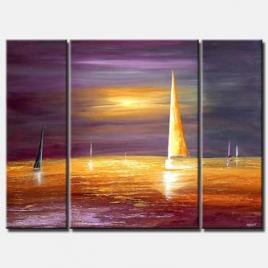 wind sailboat abstract landscape triptych colorful