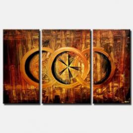 brown modern painting triptych geometric