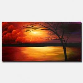 sunset painting landscape colorful tree