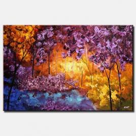 lake colorful forest painting trees floral