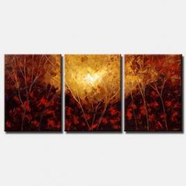 red forest painting triptych floral