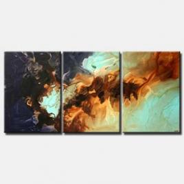 triptych modern abstract painting blue brown