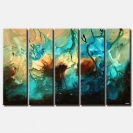 multi panel large abstract art in blue tones