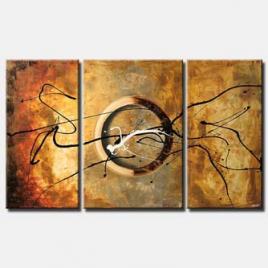 triptych modern abstract painting in beige