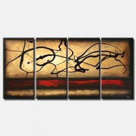 multi panel abstract painting with black splashes