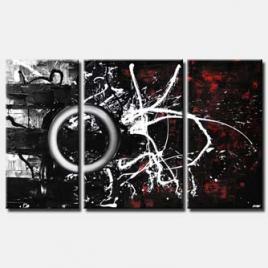 black white and red abstract painting