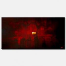 red abstract painting with yellow rectangle