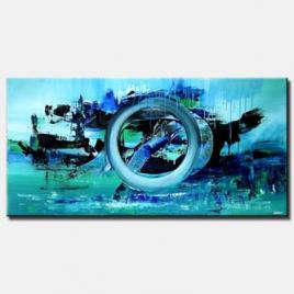 horizontal abstract in blue tones circle home decor