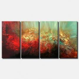 textured red and gold abstract painting multi panel
