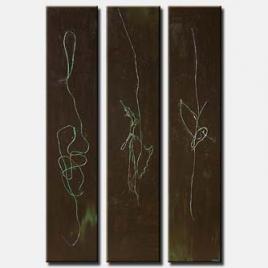 mixed media brown canvases triptych  flowers